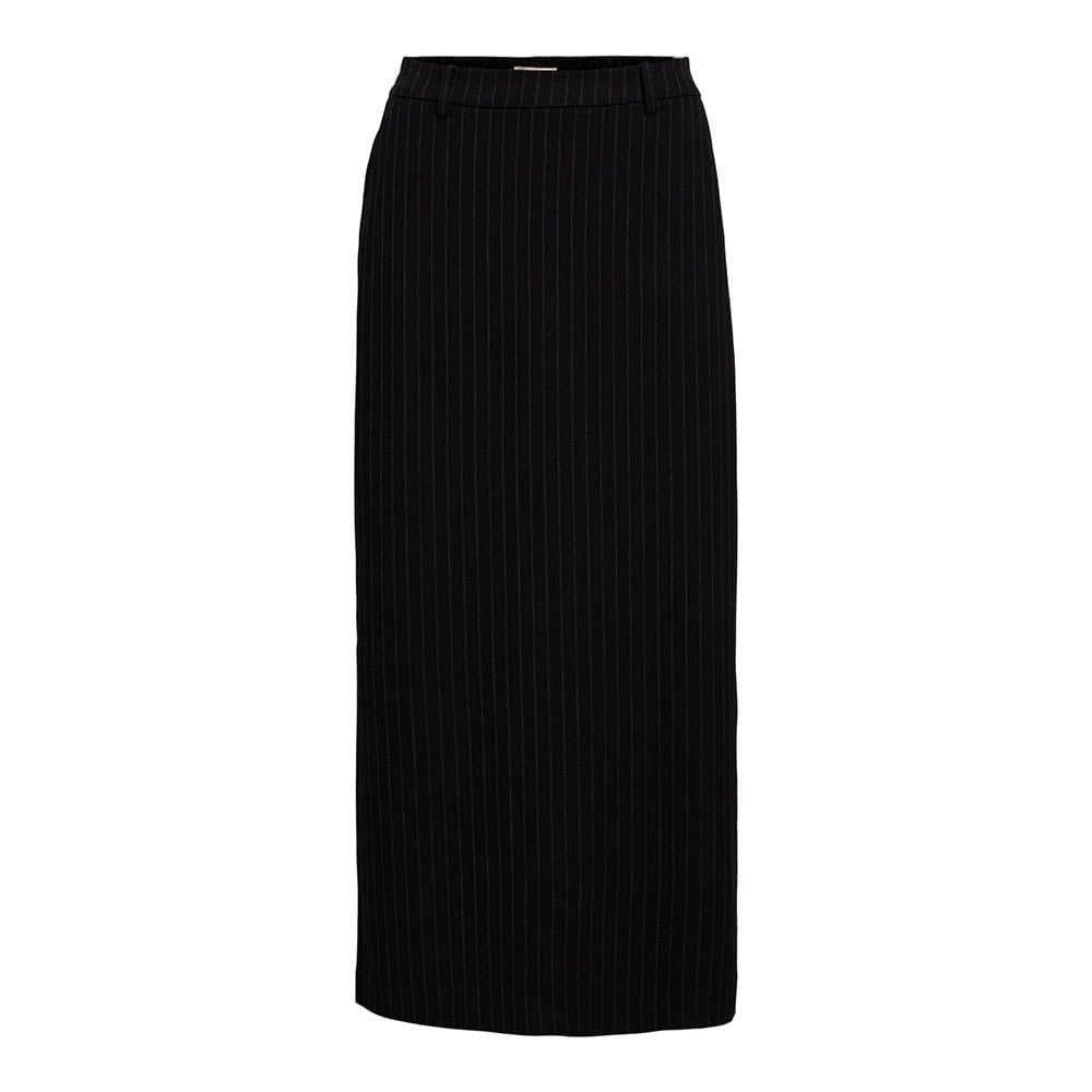 Object Women's Objlisa Mw Long Skirt AOP Noos Skirt, Black/Stripes: Grey, 8