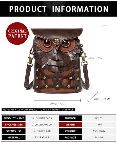 Owl Crossbody Bag Purse Handbag Steampunk Leather Phone Shoulder Pouch Retro Gothic Renaissance Festival Accessory (Owl Brown) 5