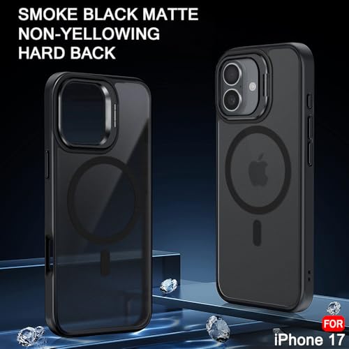 Image of TheGiftKart Hybrid Matte Frosted Back Cover Case for iPhone 17 Compatible with MagSafe | Built-in Stand | Shockproof Hard Back Cover Case for iPhone 17 (PC & TPU, Translucent Black)