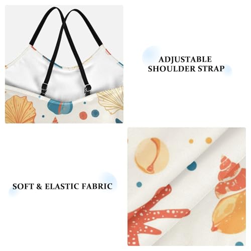 KLL Seashells Different Shapes and Starfish Girl 1 Piece Swim Suit Summer Swimwear Adjustable Strap Cute3