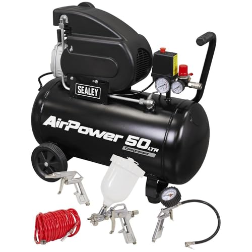 Sealey Direct Drive Air Compressor with 4pc Air Accessory Kit, 50L, 2hp, 6.35cfm, 116psi, 1.5kW - SAC5020APK