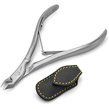 GERMANIKURE Tapered Professional Cuticle Trimmer - 1/2 Half Jaw Nipper - Ethically Made in Germany - FINOX Stainless Steel Sharp Cuticle Remover in Leather Case Manicure Tool, r155, 5mm