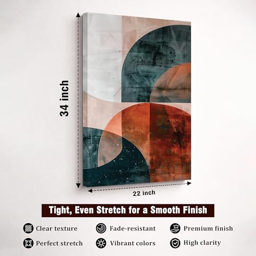 Image of Boho Abstract Stretched Canvas Painting For Living Room | Earthtone Curve Stretched Canvas Wall Art For Livingroom Home Decor, Bedroom, Hallway's, Office, Hotel - 56x86 cm
