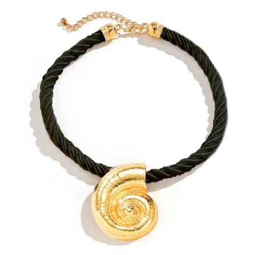 Gold Conch Shell Necklace for Women Halloween Ursula Costume Accessory for Adult Teens Witch Shell Necklace Snail Seashell Pendant Rope Necklace Jewelry Cosplay Holiday Party