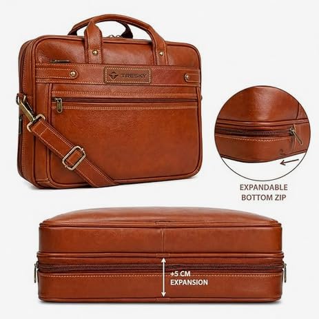 Image of Faux Leather Laptop Messenger Office Bag Briefcase for Work for Men