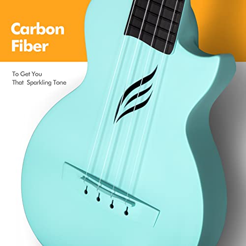 Image of Enya NOVA U MINI 21-Inch Carbon Fiber Soprano Travel Ukulele, Blue | Waterproof Body, Resists Humidity and Temperature Changes, 0.9 lb, Low-Action Setup, Beginner Kit: Case, Strap, Capo, Strings