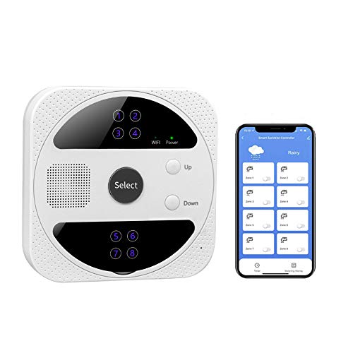 HYVQDNM Smart Sprinkler Controller, WiFi Sprinkler Controller 8 Zones Automatically Skip Rain, Freeze and Wind, Remote Access Watering Sprinkler/Irrigation System Controller Work with Alexa