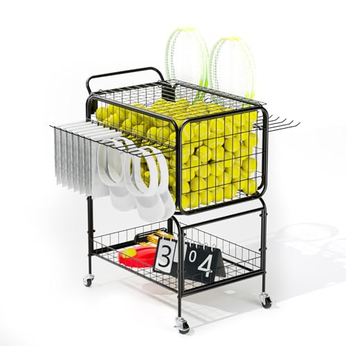 Lhysn Tennis Ball Cart for 350 Balls Trolley Cart with Wheels Laundry Basket Extra Large Utility Trolley for Storage Sport Equipments DIY Tools Toys Ball Hopper Tennis Racket