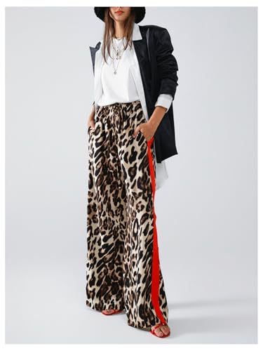 Image of SHENHE Women's Cheetah Print Wide Leg Baggy Pants Y2k Side Loose Streetwear Trousers