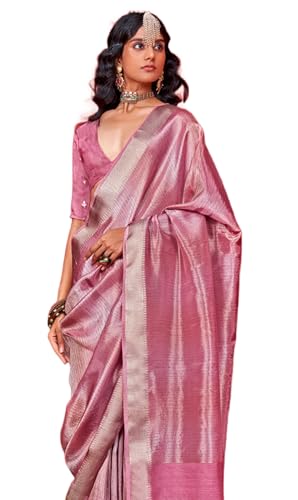 Image of SWORNOF Women's Woven Khadi Georgette Silk Saree With Unstitched Blouse Piece