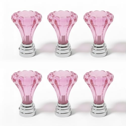 Image of Atlantic Curtain Rod Finials Set of 6 - Flower Style Decorative Textured Resin Finials for Standard Drapery Rods, Rose Pink