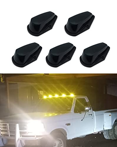 SUDLTKISS 5 PCS Roof Running Black Lights, Cab Roof Marker Lights with 5X T10 Amber LED Bulbs Compatible with Ford F150 F250 F350 1973-1997 Super Duty Pickup Trucks (Black Lens with Amber LED)