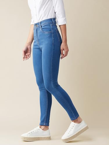 Image of Miss Chase Women's Skinny High Rise Cropped Fringed Hemline Detailing Stretchable Denim Jeans