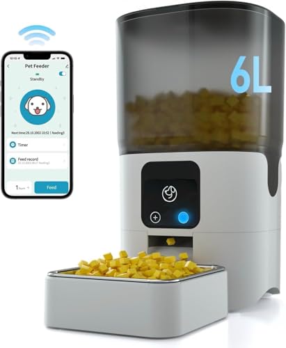 SKY-TOUCH Automatic Pet Feeder with WiFi App Remote Control Remote Feeding Detachable for Easy Clean Automatic Cat Food Dispenser 1-30 Meals Per Day (6L/25Cup)