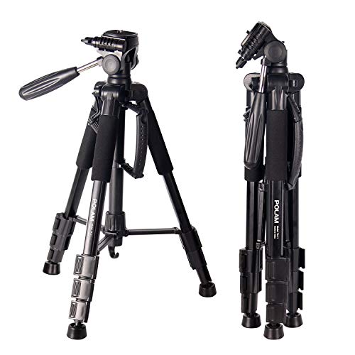 POLAM-FOTO 55"/140cm Lightweight Tripod with Bubble Level, Travel Camera Tripod with Carry Bag for SLR/DSLR fits with Canon/Nikon/Sony/etc