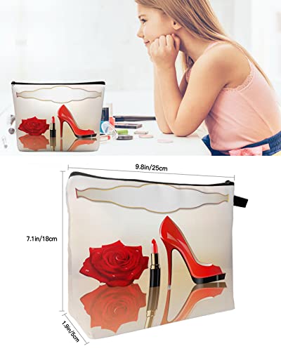 Singingin Cosmetic Bag For Women, Sexy Red Rose High Heels And Lipstick Makeup Bag Travel Cosmetic Bag With Zipper Water Resistant Small Toiletry Purse Polyester Makeup Bags For Girls Gift, 2 Pack #TOP2