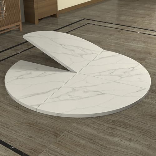 Mesa redonda plegable de madera de 120 a 220 cm de diámetro, diseño de ahorro de espacio, mesa extensible para catering, banquetes, fiestas, uso temporal, sin patas (blanco, 140 cm 140 cm)
