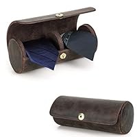 Hiram Krawattenaufbewahrung Organizer, Echtes Leder Zylinder Krawatten Etui Halter, Tragbare Krawattenaufbewahrungshülle für 2 Krawatten für Männer auf Geschäftsreisen