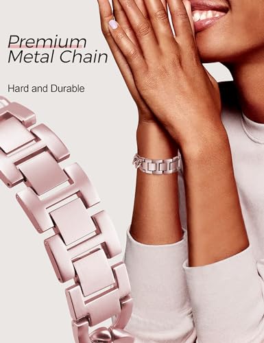 Image of JR.DM Pink Watch Bands for Women Compatible with Apple Watch 38mm 40mm 41mm 42mm(S10 /11) Adjustable Metal Cowboy Steel Single Chain Bracelet for iWatch Series 11 /10 /9 /8 /7 /6 /5 /4 SE 3 /2 /1(No Case)