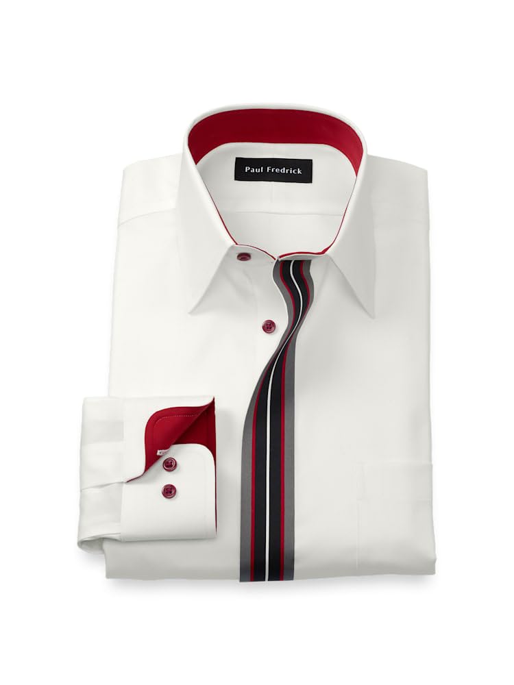 Paul Fredrick Mens Tailored Fit Comfort Stretch Non-Iron Solid Dress Shirt