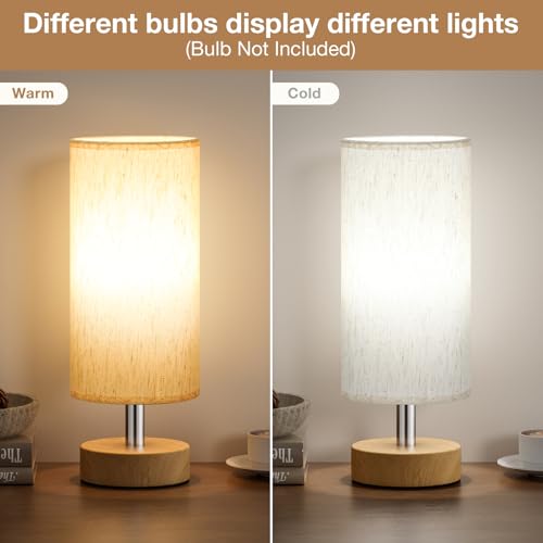 Image of Table Lamps Set of 2 (Cream Shade - Wood Base, 11.6 inch Inline Control)