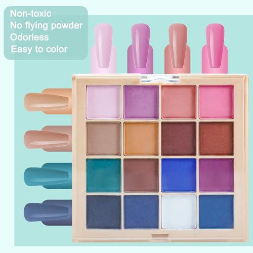Image of 16 Colors Nail Pigment Powder Palette, Solid Pigment Powder for Nails Set Colored Pigmentos para Unas, Nail Art Palette Manicure DIY Accessories