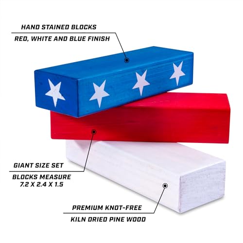 Image of GoSports Giant Wooden Stacking Game - Stacks Up to 5 ft - Choose Brown Wood Stain, Gray, Natural, Stars & Stripes, or Tropical Hardwood - Toppling Tower