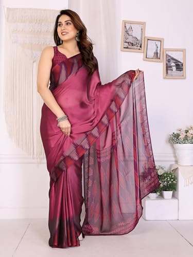 Image of SUPERLAXMI Women's Chiffon Floral Printed Saree with Blouse Piece