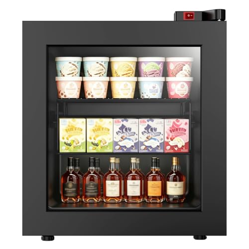 Image of 1.1 Cu Ft Mini Freezer Display Freezer with LED Light 2 Removable Shelves 7 Temperature Settings -8F to 14F Perfect for Liquor and Ice Cream Match Day Parties, Home Bar Game Day &Soccer Party