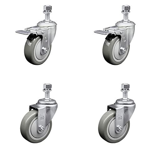 Polyurethane Swivel Threaded Stem Caster Set of 4 w/4