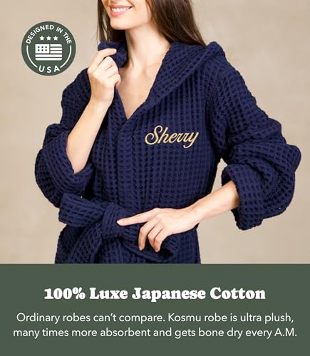 Image of Luxury Organic Japanese Cotton Hotel & Spa Waffle Bathrobe for Men and Women (Hooded /Kimono)