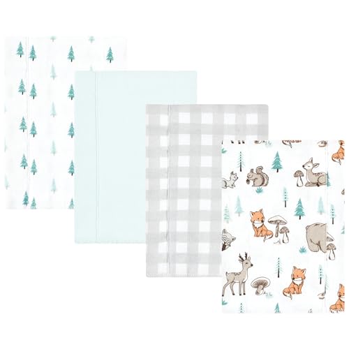 Image of Hudson Baby Unisex Baby Cotton Flannel Burp Cloths, Neutral Woodland Pals 4-Pack, One Size