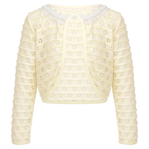 Little Girls Cotton Long Sleeve Hollow Shrug Cardigan Kids Casual Button Closure Dress Cover Up for Summer