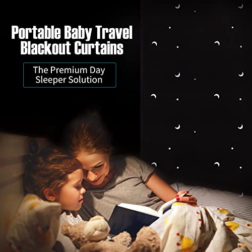 Goabroa (2 Pack) Portable Baby Travel Windows Blackout Curtain, 78"X 50" Adjustable Temporary Blackout Shades With Suction Cups For Nursery Or Dorm Room - Moon & Stars Pattern #TOP6