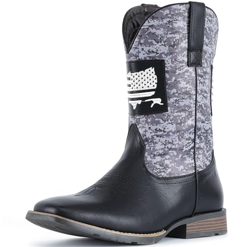 Image of IUV Cowboy Boots For Men Wide Western Boot Traditional American Flag Retro Square Toe Country Work Boots