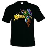 Algodón 100% Camiseta Zelda Ocarina of Time (Gold) Negra Manga Corta (Talla: Talla M Unisex Ancho/Largo [53cm/72cm] Aprox)
