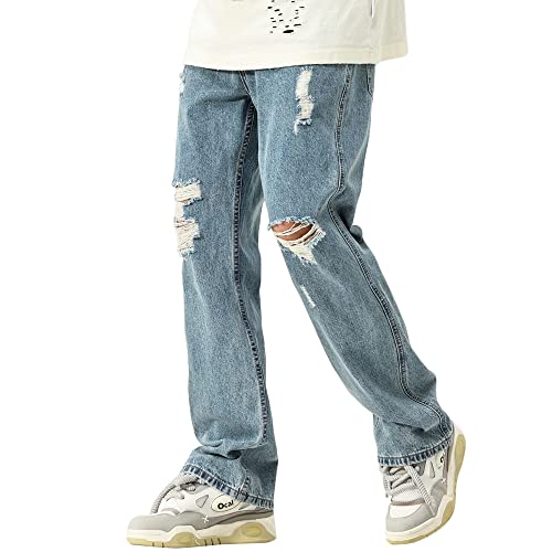 DOSLAVIDA Men's Baggy Jeans Loose Fit Ripped Distressed Jean Relaxed Skateboard Denim Pants with Holes2