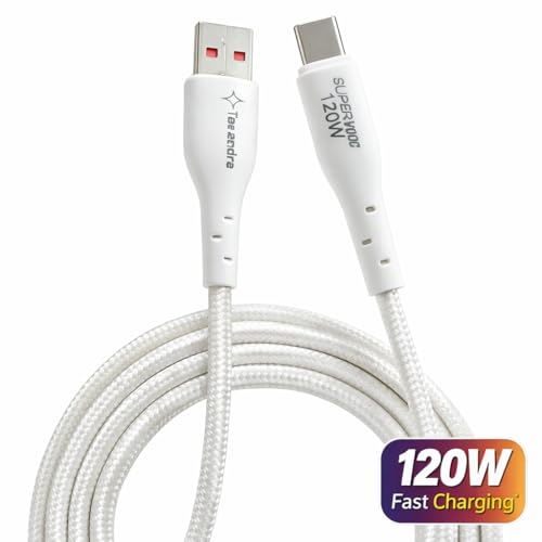 Image of USB Type-A to Type-C Fast Charging Cable, 120W SuperVOOC, Nylon Braided, 2 Meters, White (1, 200, Centimeters)