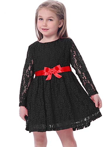 BONNY BILLY Vestido Niña Fiesta Ceremonia Navidad Encaje Invierno Manga Larga con Cinturón 8-9 Años Negro Cover