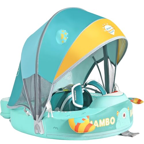 Image of Mambobaby Float with Canopy and Tail New Upgraded Non-Inflatable Baby Pool Float Mambo Float Swim Trainer Solid Infant Swim Float Adjustable Pearl Foam Baby Swim Ring