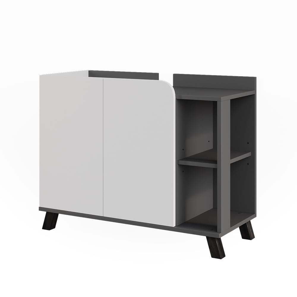 Vicco Mobiletto per lavabo Karen, Antracite/bianco, 80 x 65 cm con 2 porte, per una conservazione salvaspazio sotto il lavandino