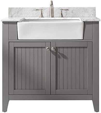 Design Element BK-36-GY Burbank 36" Single Bathroom Vanity Set in Gray with Carrara Marble Top and Farmhouse Sink