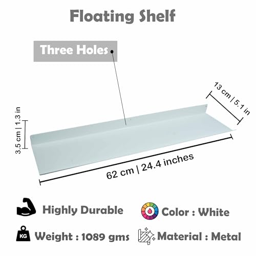 Image of Spillbox Metal Floating Shelf | Wall Mounted | Invisible Mounting | Decorative | Living Room & Kitchen Organizer | Stand & Holder for Wi-fi Camera | Multipurpose (White, Large)