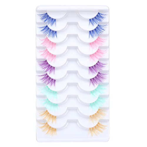 Colored Half Lashes 5 Colors Mixed Cat Eye Clear Band Accent Lashes Wispy Soft Corner Eyelashes 10 Pairs Pack by ALICE