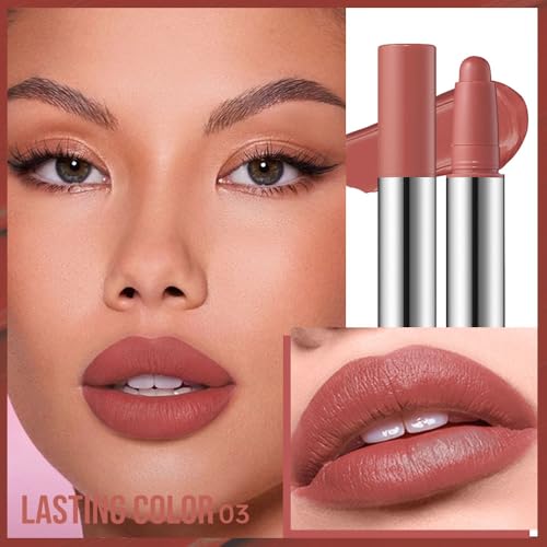 Image of Warm Terracotta Matte Lipstick Crayon - Waterproof Long Lasting Lip Liner Pencil, High Pigment Creamy Velvet Lipstick, Non-Drying Lip Color for Women, 03#