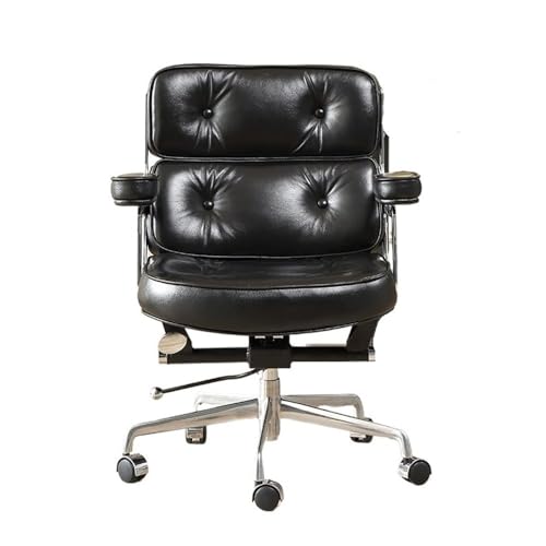 Office Task Armrests Adjustable Chairs with Wheels Mid Back PU Leather Desk Chair(Black)