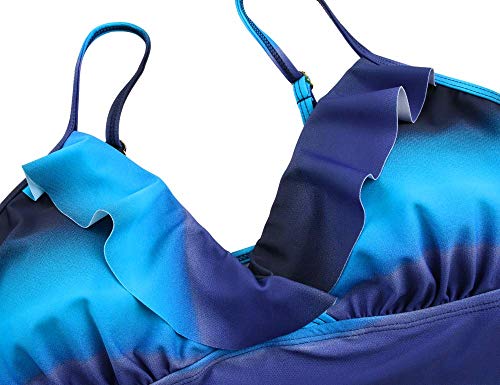 Image of Hilor Women's Tankini Tops Shirred Ruffled Swimsuits V Neck Swimwear Top