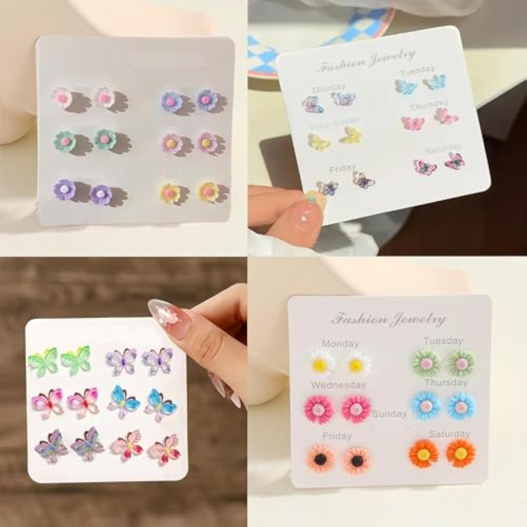 24Pairs Colorful Mini Butterfly Flower Stud Earrings Set