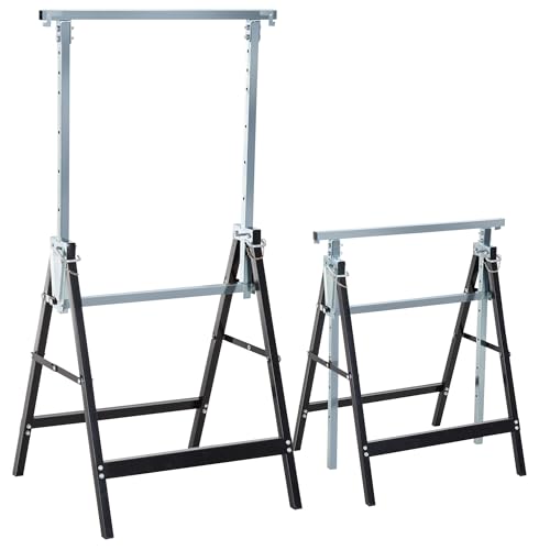 HOMCOM Set de 2 Caballetes Telescópicos Plegables con Altura Ajustable Caballetes de Sierra de Acero para Mesa y Trabajo de Bricolaje Carga 200 kg 68x58x80-130 cm Negro