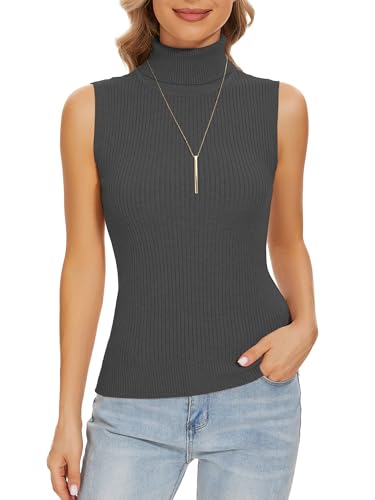 Image of Sleeveless Turtlenecks Tops for Women Slim Fit Knit Sleeveless Vest